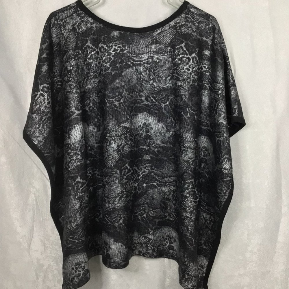 Women's Animal Print Poncho Open Back Black/Silver by Tyche Size Medium